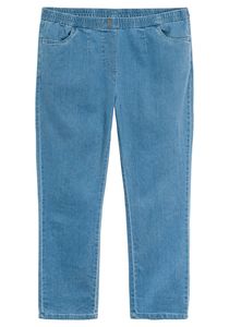 sheego Damen Große Größen Jeans mit Smokbund und Used-Effekten Gerade Jeans Citywear feminin Zierknöpfe unifarben