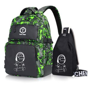 Mofut Schulrucksäcke, 2 Stück Rucksack Anime Leuchtender Jungen Rucksack mit Umhängetasche, Mädchen Kinder Reflektierender Schultasche