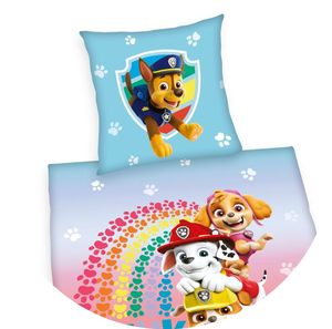 Herding Renforcé Wende Bettwäsche 2 tlg. 135x200cm Paw Patrol Hunde Regenbogen Streifen Bunt Knopfleiste