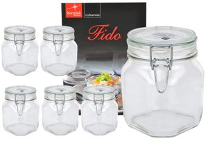 6er Set Einmachglas Bügelverschluss Original Fido 0,75L incl. Bormioli Rezeptheft