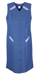 Damenkittel ohne Arm Kochschürze Kittel Schürze Knopfkittel einfarbig Hauskleid, Größe:44, Farbe:jeansblau