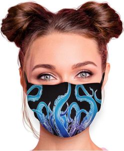 Mundschutz Maske in verschiedenen Farben Stoffmaske mit Motiv Mund- Nasenschutz mit wechselbarem Filter einstellbare Ohrbügel, Modell wählen:Tentakel Blau