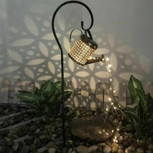Solar Wasserfall Licht, LED Lichterkette mit Gießkanne und Ständer, Stern Dusche Kunst Lichterketten für Garten Hof Terrasse Rasenlampe