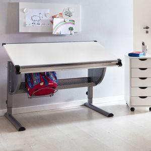 FineBuy Designový dětský psací stůl dřevo 120 x 60 cm šedý / bílý, dívčí školní psací stůl výškově nastavitelný, dětský psací stůl výškově nastavitelný
