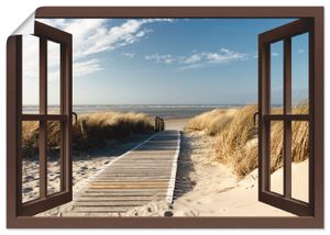 Eva Gruendemann: Fensterblick - Nordseestrand auf Langeoog - Steg, Produkt:Poster, Größe (HxB):70x100 cm / Poster