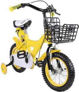 12 Zoll Kinderfahrrad Jungen- und Mädchenfahrrad Fahrrad mit Zusatzrädern für 2-4 Jahre 85-105cm (Gelb)