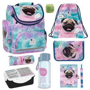 Mädchen Schulranzen 1. Klasse ergonomischer Tornister Sweet Puppy 8 tlg. mit Federmappe Mops Hunde