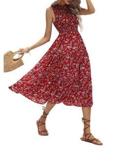 Boho Maxi letní šaty pro ženy – Elegantní plážové šaty s květinovým potiskem s vrstveným splývavým lemem.