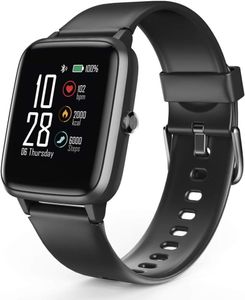 Smartwatch GPS Wasserdicht (Fitness-Tracker für Herzfrequenz/Kalorien, mit Schrittzähler, Schlafmonitor, Musiksteuerung, 6 Tage Akkulaufzeit) Schwarz