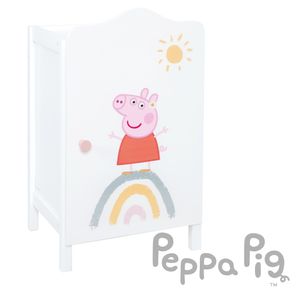 Puppenkleiderschrank Peppa Pig - Schrank zum Verstauen von Puppenkleidung & Zubehör - Puppenmöbel aus weiß lackiertem Holz - Motiv der Zeichentrick Serie