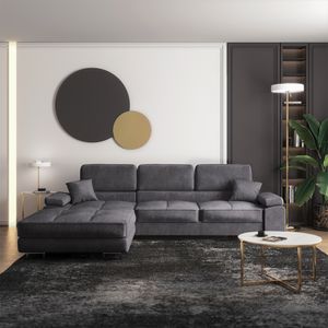 Selsey Eckbettsofa GANTA - Sofa mit Samtbezug in Grau, wasserabweisend, Recamiere  links, 280 cm breit