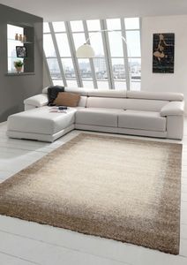 Designer Teppich Moderner Teppich Wohnzimmer Teppich Kurzflor Teppich Barock Design Meliert mit Bordüre in Braun Beige Creme Größe - 160x230 cm