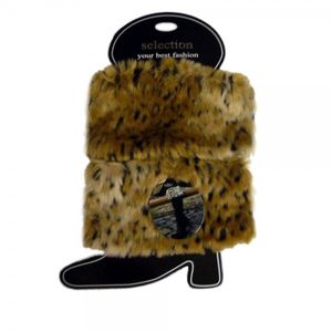 Tobeni 1 Paar Damen Stiefelstulpen Stulpen in Felloptik 10 cm Länge One size, Farbe:Leopard