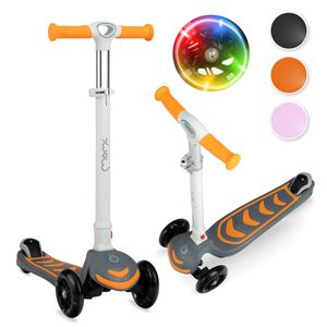 MoMi VIVIO Kinderroller - Cityroller mit LED, Höhenverstellbar, Klappbar, ABEC, Bis 50kg belastbar, Grau-Orange