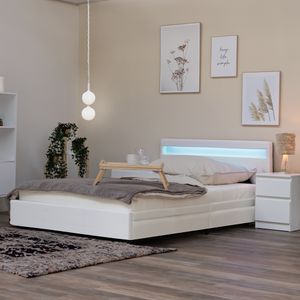 HOME DELUXE - LED Bett NUBE mit Schubladen 180 x 200 Weiß Polsterbett