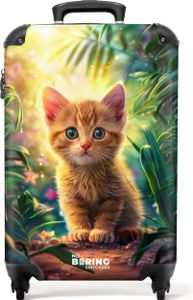 NoBoringSuitcases.com Dětský kufr do příručního zavazadla 55x35x20 cm, 36L, veselé potisky pro děti: Green - Cat, cestovní kufr se 4 kolečky
