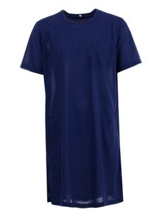 Herren Nachthemd kurzärmelig uni mit Brusttasche Schlafshirt, Farbe:Navy, Größe:M