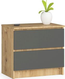 Nachttisch AKORD K60 in der Farbe Eiche Artisan mit 2 Schubladen Front Graphitgrau B60 x H55 x T40 cm