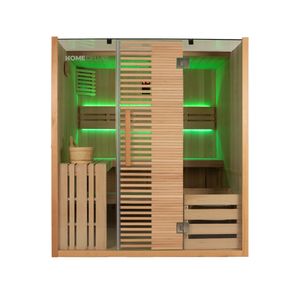 HOME DELUXE - Traditionelle Sauna - OMAHA - 180 x 150 x 200 cm - für 4 Personen - Fichtenholz, inkl. Saunaofen I Dampfsauna Aufgusssauna