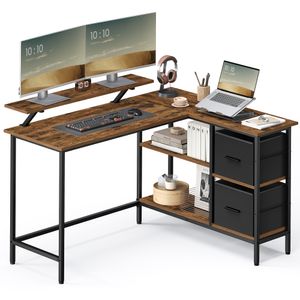 VASAGLE  L-förmige Schreibtisch Eckschreibtisch  Computertisch mit Schubladen Vintage