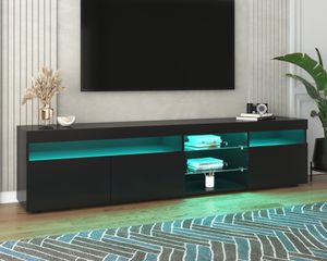 Merax LED TV-Lowboard hochglanz mit LED-Beleuchtung inkl. Fernbedienung,  TV Schrank TV-Schränke Fernsehtisch 180cm wohnzimmerschränke, Schwarz