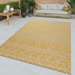 Flachgewebter In-& Outdoor Teppich Abstraktes Muster Orientalisch Gelb Modern, Größe:160x220 cm