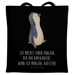 Mr. & Mrs. Panda Tragetasche Pinguin marschierend - Schwarz - Geschenk, spazieren, Stoffbeutel, Einkaufstasche, Beuteltasche, Familie, Bruder, Beutel, Jutebeutel