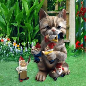 Gartenstatue, freche Katze, Zwerg, Gartentierstatue, dekorative süße Skulptur, Dekoration, geeignet für drinnen und draußen，Desktop-Dekoration，