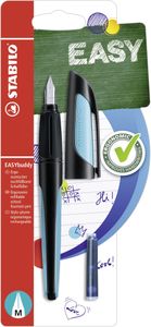 Schulfüller mit Standard-Feder M - STABILO EASYbuddy in schwarz/himmelblau - Schreibfarbe blau (löschbar) - Einzelstift - inklusive Patrone