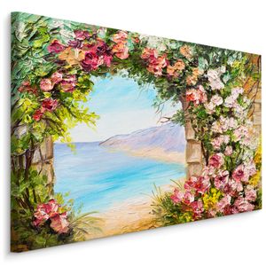 Fabelhafte Canvas LEINWAND BILDER 90x60 cm XXL Kunstdruck Meer Blumen Landschaft