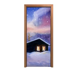 Coloray Dveřní plakát 80x200cm Samolepka na dveře Samolepicí fólie  Pouliční umění -  Akvarel vánoční zimní krajina