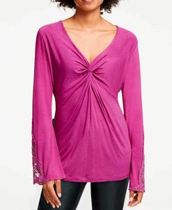 PATRIZIA DINI Damen Designer-Jerseyshirt m. Häkelspitze, pink, Größe:42