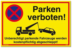Dreifke® Schild Parken verboten gelb | stabiles Alu-Schild mit UV-Schutz 30 x 20 cm
