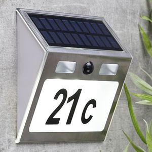Prolenta Premium HI Hausnummer Solar LED-beleuchtet Silbern