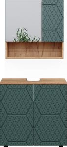 Vicco Badmöbel-Set Irma, 2 Teile, Unterschrank 60 cm, Goldkraft Eiche/Grün