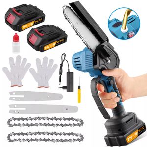 Akku Kettensäge,  4/6 Zoll Kettensäge, Tragbare Handkettensäge mit 2 x Batterie + Ladegerät, Akku-Gehölzschneider für Gartenarbeit Baumbeschneidung