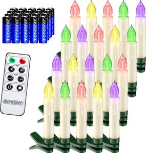 DEUBA® LED Weihnachtsbaumkerzen Kabellos 20er Set Bunt mit Batterie Timer Christbaumkerzen Tannenbaumkerzen Lichterkette Weihnachtsbaum Beleuchtung