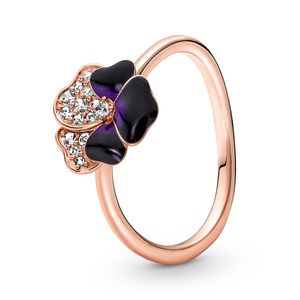 Pandora SALE Ring 180764C01 14K Rosegold plattiert Metall Deep Purple Pansy Flower 17