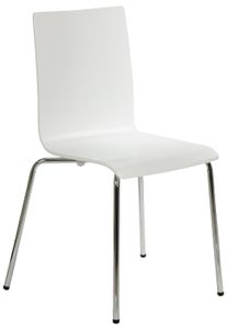 Stationärer Konferenzstuhl TDC-132B, verchromtes Gestell, Sitz und Rückenlehne aus Sperrholz, stapelbar, Weiß