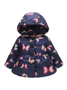 Mädchen Winter Warme Kapuzenjacke Gedruckt Parka Down Schneeanzug Jacke Oberbekleidung, Farbe: Marineblauer Schmetterling, Größe: DE 92