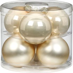 Weihnachtskugeln Glas 10cm, 6 Stück, Farbe:perle - champagner opal / matt