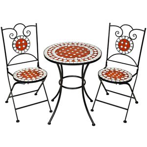 tectake Gartenmöbel Set Mosaik mit 2 Stühlen und Tisch - braun