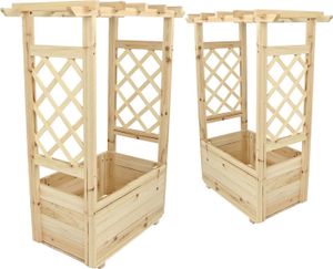 2er Set Pflanzkasten mit Rankgittern & Dach - Tannenholz - 58 x 34 x 103cm