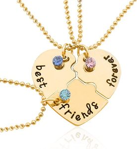 Bixorp Freunde Freundschaftskette für 3 mit Goldenem Herz und Kristallen - BFF Halskette Geschenk Für drei Mädchen / Frauen