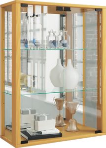 VCM Wandvitrine Hängevitrine Glasvitrine Wand Schaukasten Vitrine Glas Udina Spiegel Buche