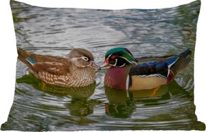 MuchoWow® Outdoor Kissen - Ente - Vögel - Wasser - Federn - Tiere - 60x40 cm - Wetterfest - Lounge Kissen - Zierkissen - Kissen für Innenräume