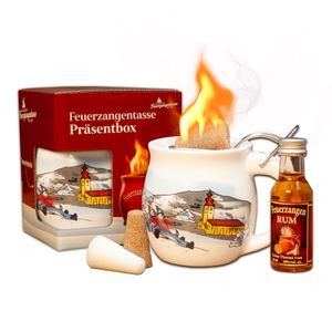 Feuerzangentasse 1er-Set | weiß/Winter | mit Rum | Feuerzangenbowle-Set | Präsentbox