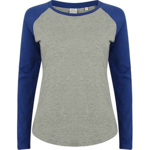 SF - T-Shirt für Damen - Baseball Langärmlig PC5706 (38 DE) (Grau meliert/Königsblau)
