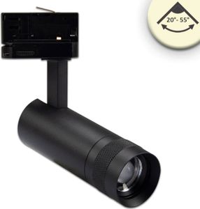ISOLED 3-PH Schienen-Strahler fokussierbar, 8W, 20°-55°, schwarz matt, 4000K, dimmbar