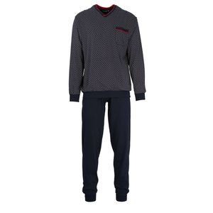 GÖTZBURG Herren Schlafanzug lang - Pyjama V-Ausschnitt, Pure Cotton Marine XL (54)